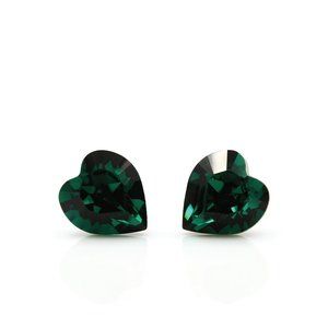 8mm Emerald Swarovski Crystal Heart Earrings | Mini Heart Studs | May Birthstone